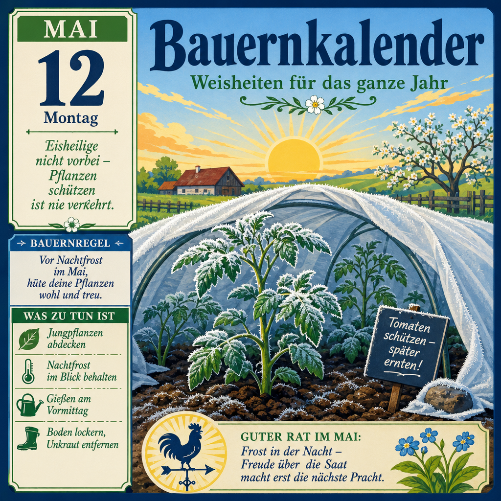 Frühlingsgarten mit Frostschutzvlies während der Eisheiligen