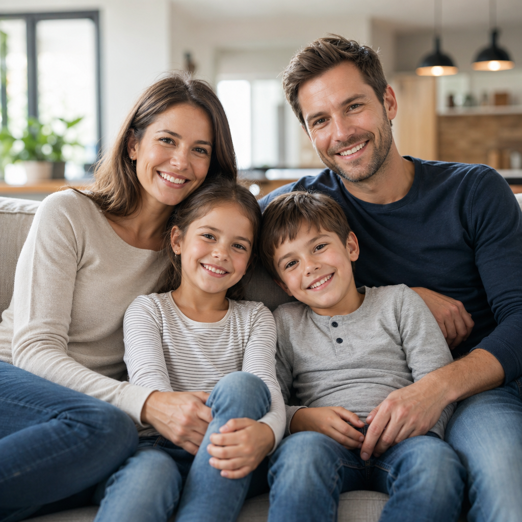 Deutsche Familie mit Kindern auf dem Sofa